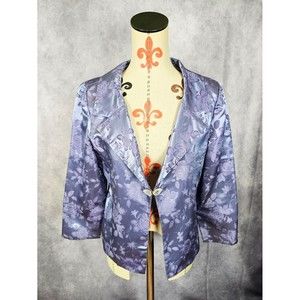 VTG Patra Womens 14 Blazer Jacket Blue Purple Satin Jeweled Hook & Loop Closure